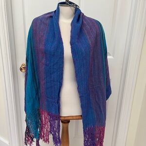 Colorful Woven Shawl with Fringe